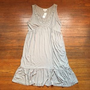LOFT size L Grey Knit Dress w/ Jewel Embellishment